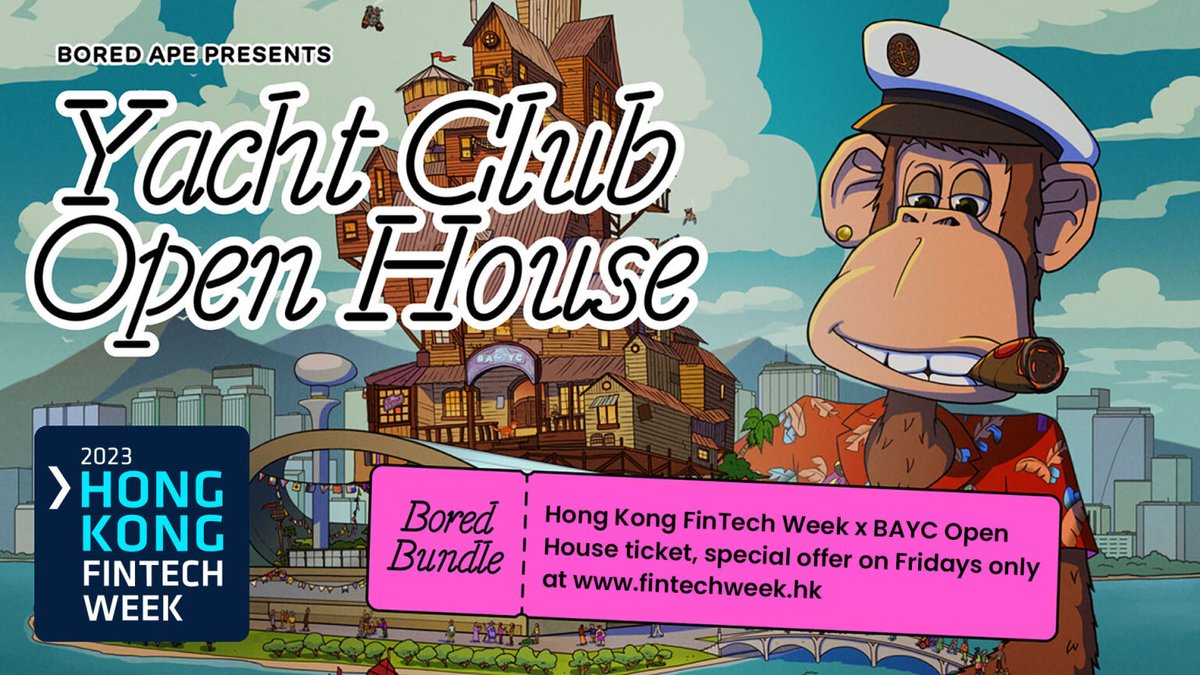 whub_io (@whub_io) on Twitter photo Joint tickets are now available for access to both HK FinTech Week & <a href="/BoredApeYC/">Bored Ape Yacht Club 🍌</a>’s Open House, taking place on Nov 5th in Hong Kong. Joint tickets are limited and close at midnight HKT/noon EST on Oct 6. Get yours here: bit.ly/48TeB8j
#FinTechHK #HongKongFinTechWeek2023 Joint tickets are now available for access to both HK FinTech Week & <a href="/BoredApeYC/">Bored Ape Yacht Club 🍌</a>’s Open House, taking place on Nov 5th in Hong Kong. Joint tickets are limited and close at midnight HKT/noon EST on Oct 6. Get yours here: bit.ly/48TeB8j
#FinTechHK #HongKongFinTechWeek2023