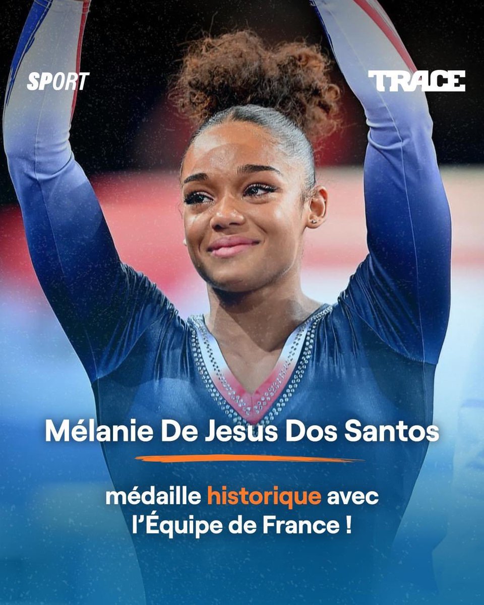 Historique: 1ère médaille mondiale de gymnastique par équipe depuis 1950 pour l’Equipe de France qui décroche sa place pour les JO de Paris 2024. La martiniquaise Mélanie DJDS a récolté à elle seule 56,50 points et a délivré une prestation remarquable. 
Source : Trace Caribbean