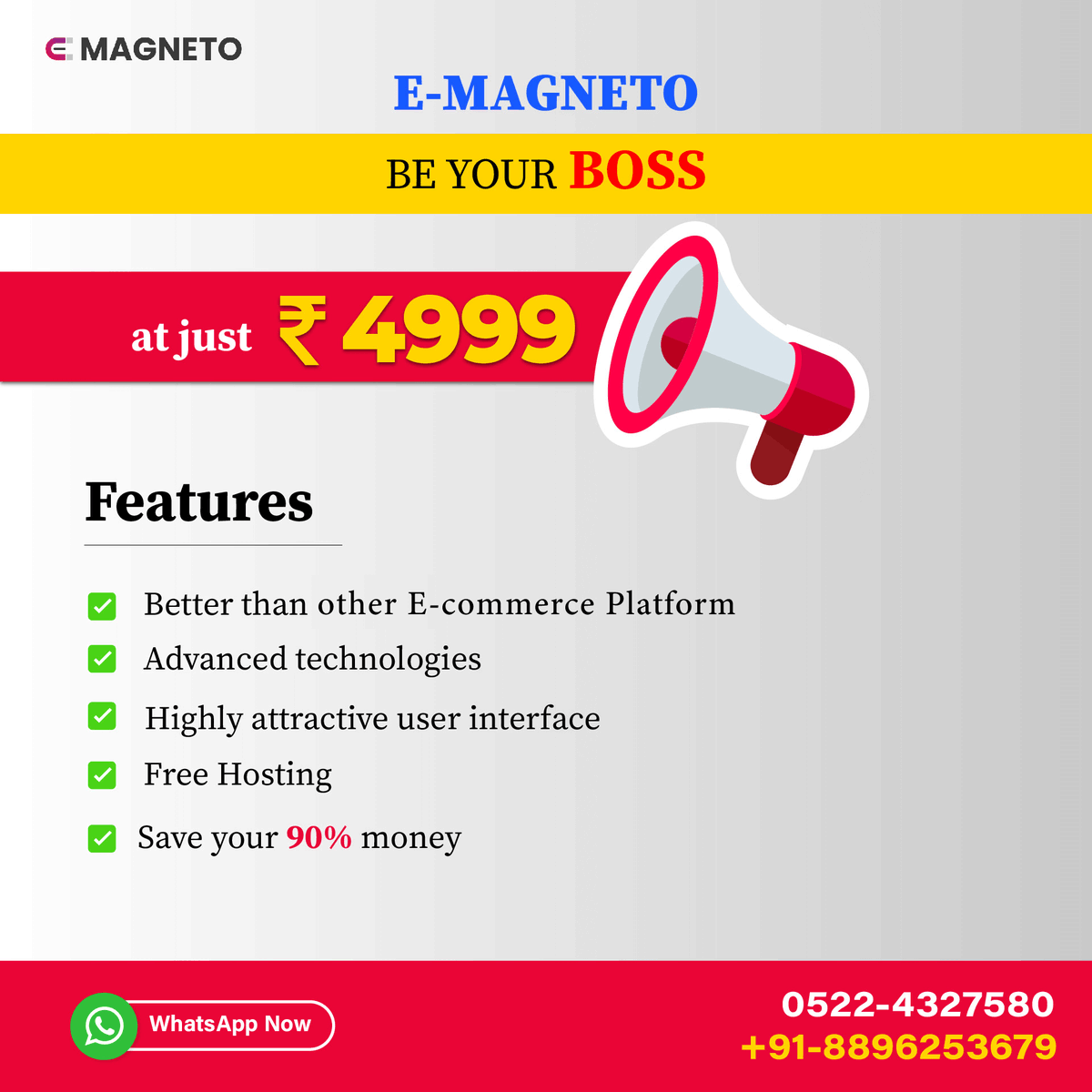 aiprog_ai's tweet photo. E-magneto | India's cheapest online store and still more features and benefits than all the other platforms.
Why spend more and get less?
For inquiries:
Email: contact@aiprog.ai
Visit: https://t.co/BbbFMXyarA
Call: +91-8896253679
WhatsApp
https://t.co/qlkv2wP8gW
#onlineshop https://t.co/cDQ4ec74CJ