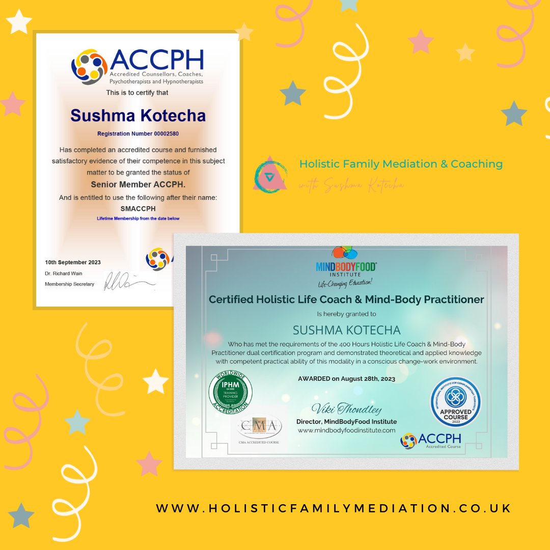 This month, I became a Lifetime Senior Member of the ACCPH (Accredited Counsellors, Coaches, Psychotherapists, and Hypnotherapists).

Combined with my dual qualification as a Holistic Life Coach & Mind-Body Practitioner.

#ACCPHMember #HolisticLifeCoach #MindBodyPractitioner