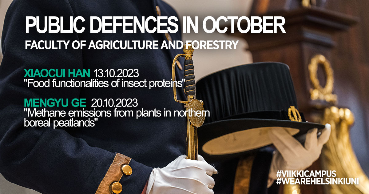 AgriForHelsinki's tweet photo. Congratulations to the Faculty's doctoral candidates who will defend their doctoral theses in October Xiaocui Han and Mengyu Ge! Check the public defences in the @helsinkiuni events calendar. #wearehelsinkiuni #publicdefence https://t.co/IoqC0WB3ID