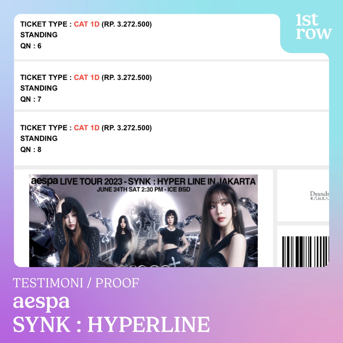 Firstrow_tix's tweet photo. Testimoni AESPA SYNK : Hyperline
Barricade QN 6, 7, 8
#testifirstrow #AESPA #Synk_Hyperline https://t.co/PGotcsWokf