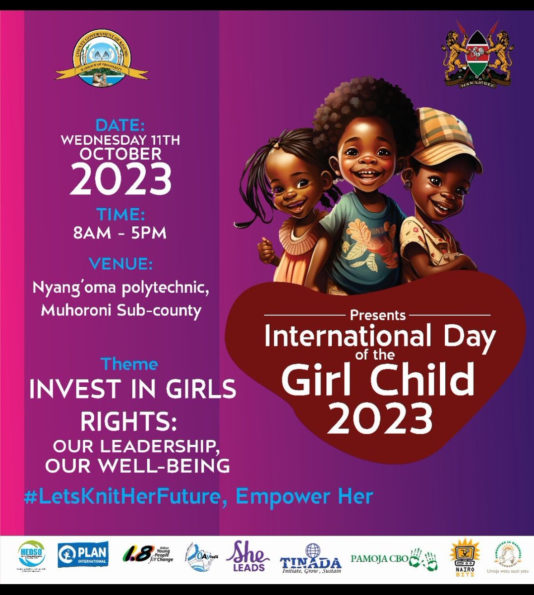 International Day of the Girl is coming up on 11th October 23. #GirlsgetEqual @SheLeadsKenya @PlanKenya @pamojacbo_ke