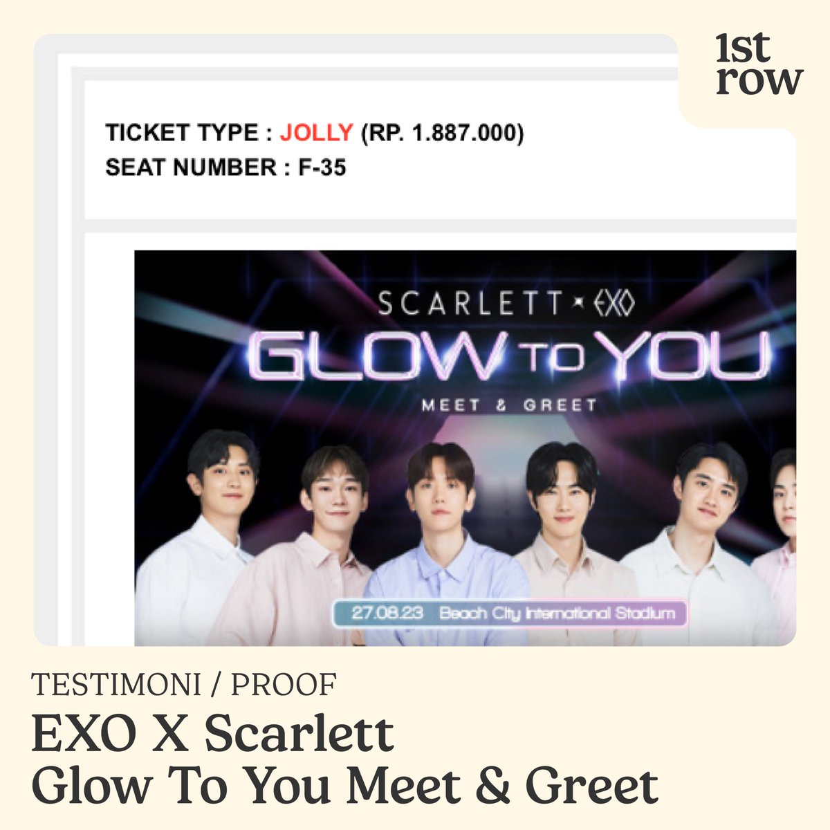 Firstrow_tix's tweet photo. Testimoni EXO x Scarlett Glow To You Meet &amp; Greet 
Row 6 Center stage
#testifirstrow #EXO #GlowToYou https://t.co/vvgqwbAFIE