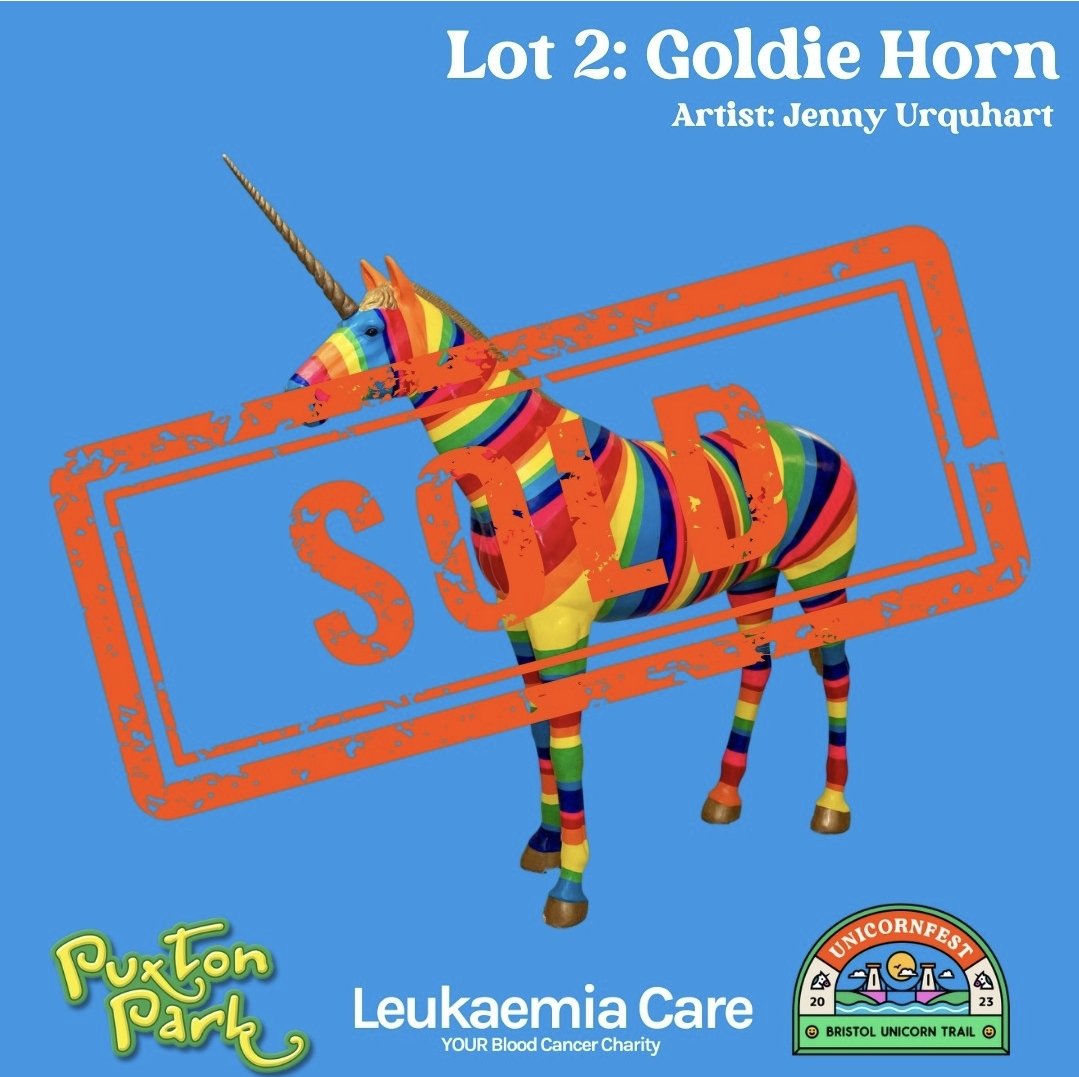 Goldie is heading back to @PuxtonPark! Woo hoooo. Well done to all the organisers, sponsors, artists.. and bidders. Last night the 63 unicorns raised £150k for @LeukaemiaCareUK @theunicornfest