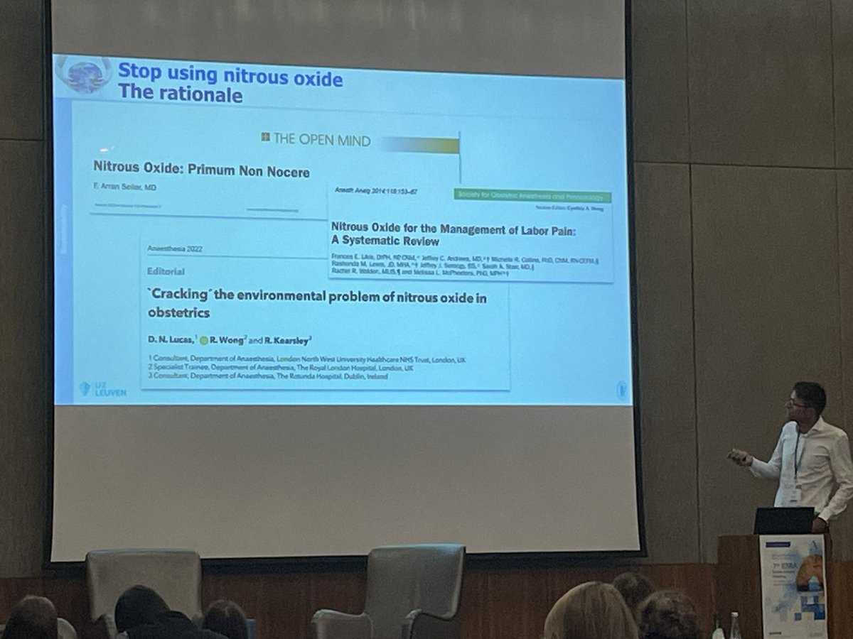 Starting the last day of #ESRAsunny23 with an interesting discussion on the environmental impact of anesthesia. Should we continue to use Nitrous Oxide in OB anesthesia??? #obanes