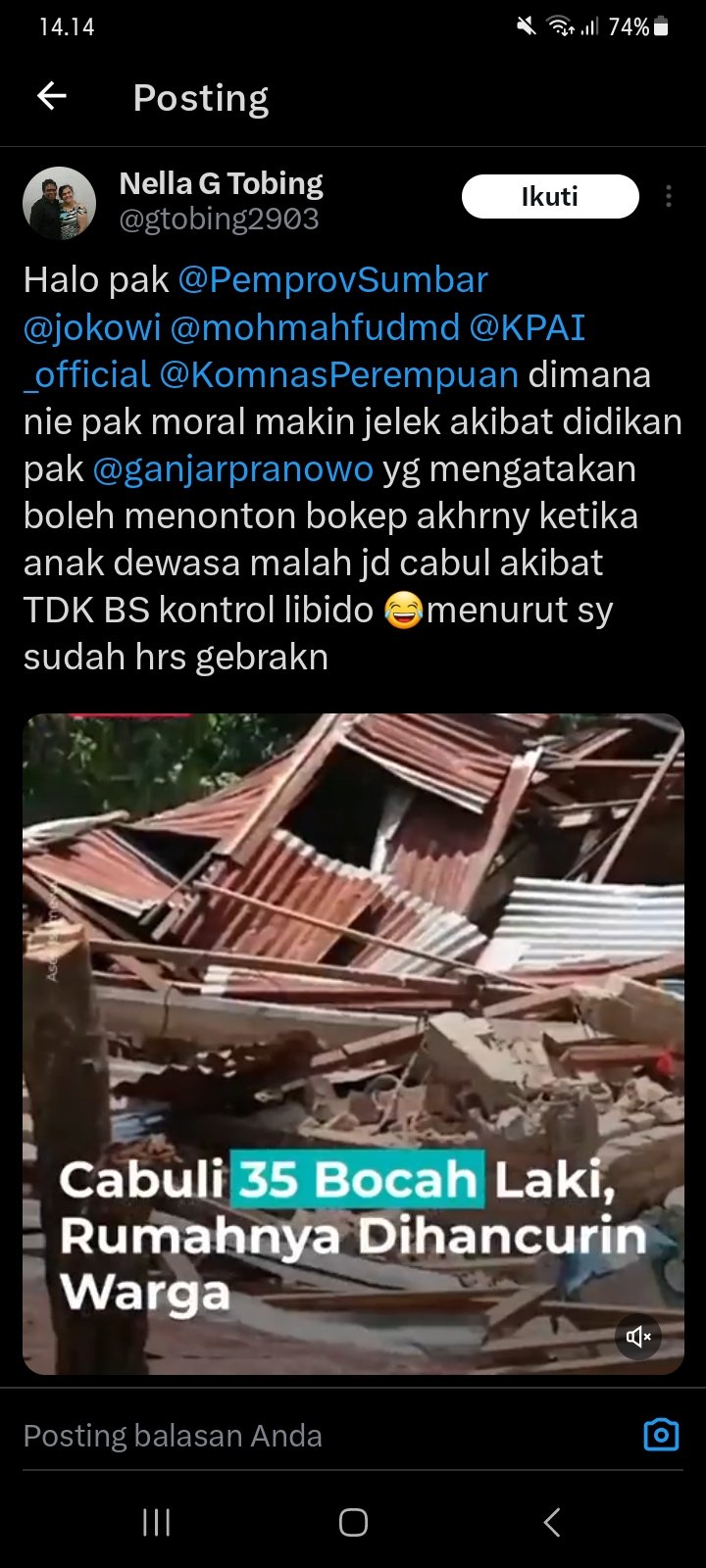 Eka Puspita on X: Pelaku cabul warga Sumbar yang disalahin pak  Ganjar.Jebule kadermu koq gemblung ya mas @kaesangp , @psi_id 😂😂😂  t.co6ZZy9U4krN  X