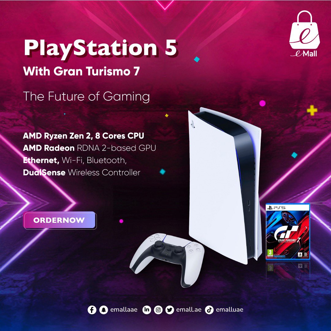 AeEmall's tweet photo. Play station 5 with Gran Turismo
The Future of Gaming
AMD Ryzen Zen 2,8 Cores CPU
AMD Radeon DNA 2-based GPU Ethernet, wifi Bluetooth,
Dual sense Wireless Controller
#playstation5 #emallae #gaming #onlinemarketplace #uae #dubai #ajman #sharjha #photooftheday #rasalkhaimah https://t.co/tEuKvZqif1