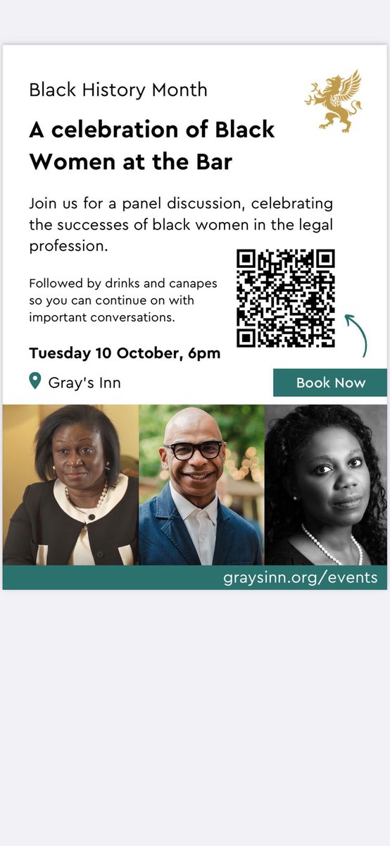 #BHM2023 EVENT 
Join @HonSocGraysInn for an evening celebrating the successes of black women at the Bar 🙌🏾
📆: 10.10.23
⏰: 18:00
@midland_circuit @BlackBarNetwork @thebarcouncil @BameFor @lincolnsinn @middletemple @TheInnerTemple @Learned_Friends @sallypenni1 #JasonPitterKC