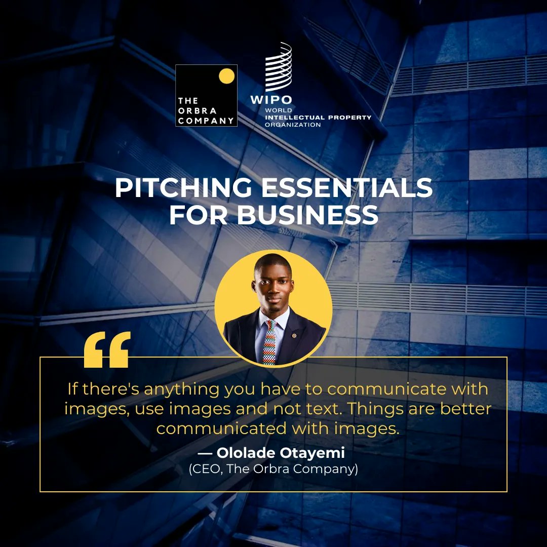 Theorbracompany's tweet image. Have you ever wondered why some people do better in pitch competitions? Here are some highlights that will help you from one of our sessions by @mr_orbra on &quot;Pitching Essentials for Business&quot;.
 #worldintellectualpropertyorganization #wipo2023 #intellectualproperty #pitching