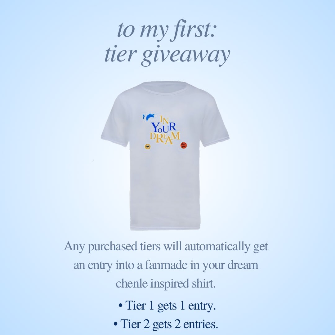 chenlecenter's tweet photo. 𓍯 to my first — tier giveaway

To celebrate Chenle's birthday we will be giving away 1 Chenle “IN YOUR DREAM” inspired shirt. 

✧ View requirements in photo down below
✧  you do not have to attend the event to join or purchase a tier

ᦒ tier form https://t.co/8Jo1ip2hRE https://t.co/FFfXE7hABB
