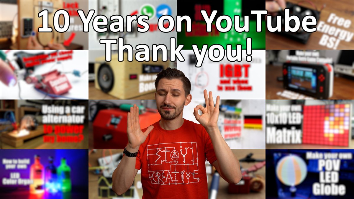 GreatScottLab's tweet photo. Today, 10 years ago, I released my first YouTube video. Back then I would have never thought that in 10 years I would still be doing this and do this for a living. It was a crazy adventure. Thanks to everyone who watched my videos, still watches them and those who look forward... https://t.co/vo34qxOz7o