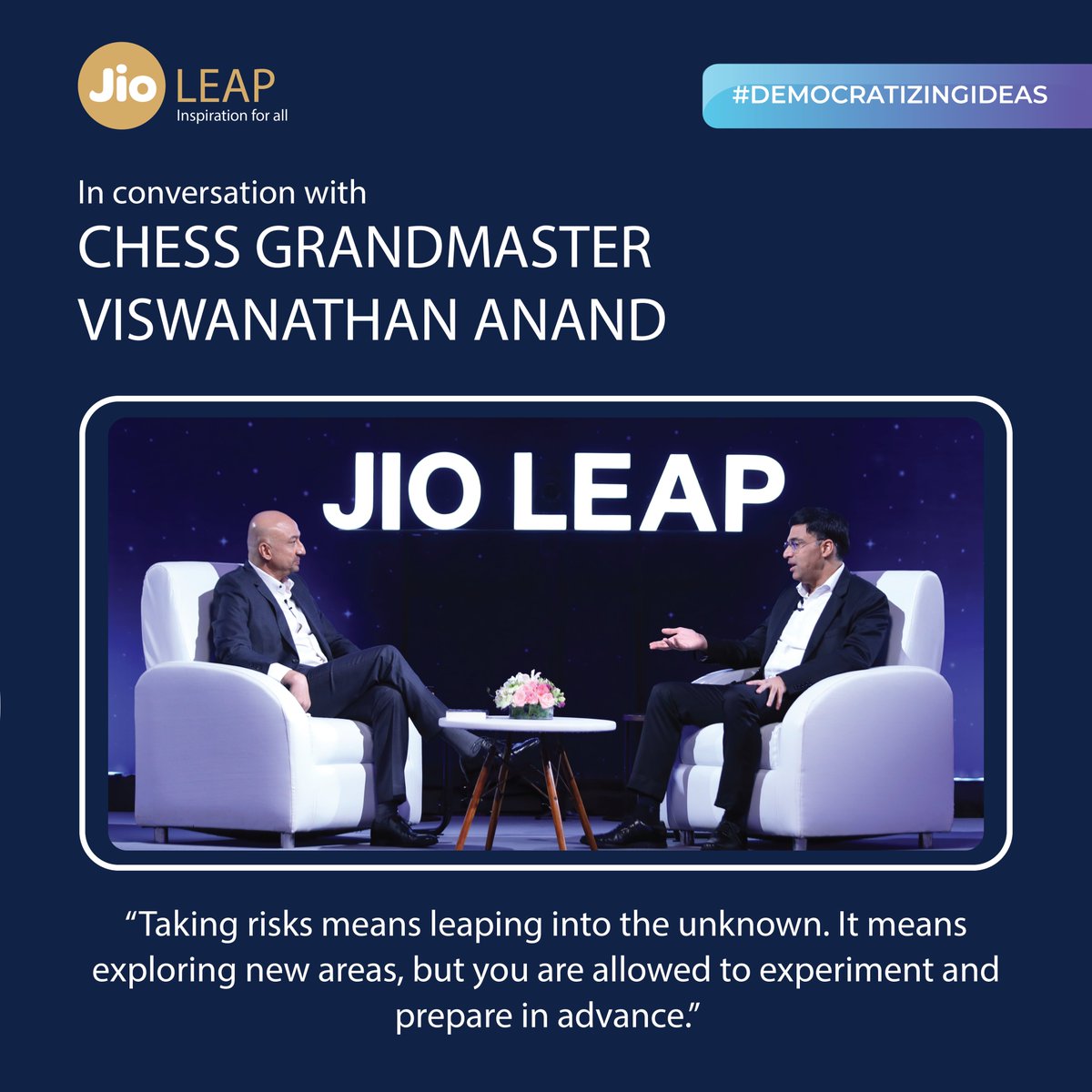WATCH: Five-time World Champion, Chess Grandmaster, and Padma Vibhushan Viswanathan Anand shares insights from his incredible and inspiring journey to global success.

Jio LEAP: Democratizing inspiration, democratizing ideas

youtube.com/watch?v=1-Rnga…

#JioLeap #DemocratizingIdeas…