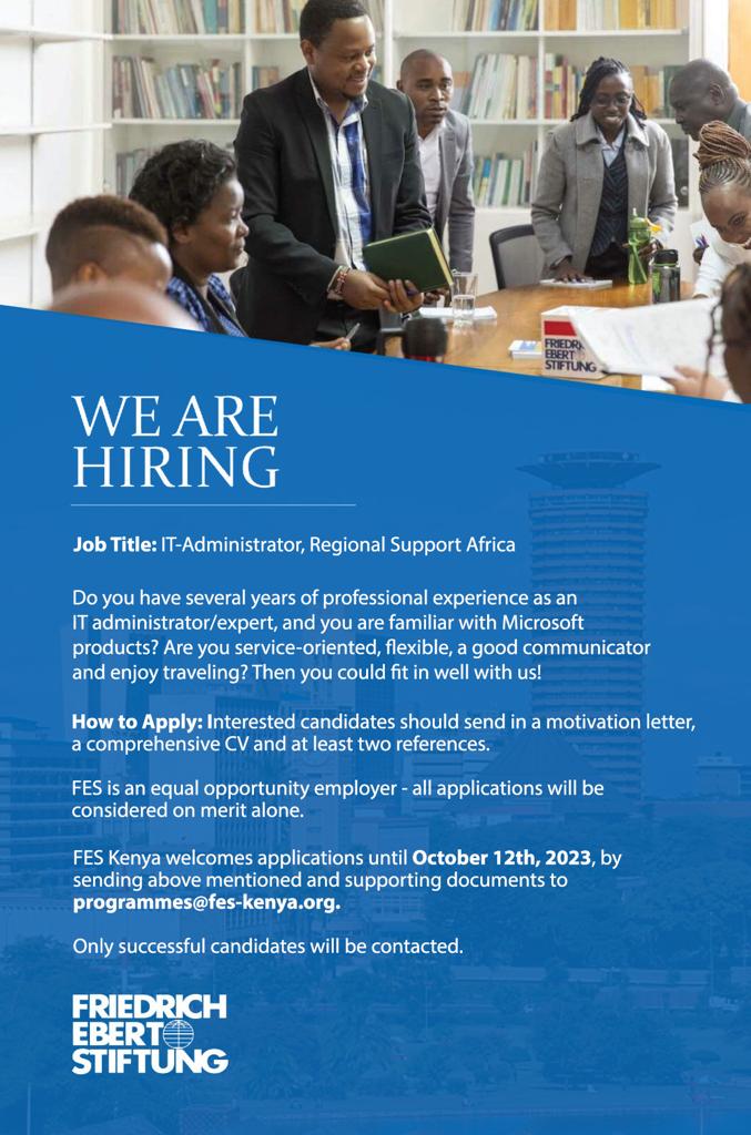 WE ARE HIRING! IT Administrator - Regional Support Africa based in Nairobi .The job description and application details can be found here: rb.gy/xvs03