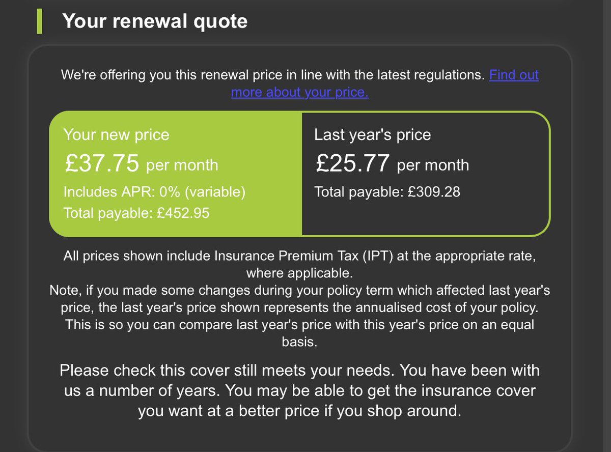 Roger_Edwards's tweet photo. Hello @AvivaUK - Why such a huge increase on a house insurance renewal? I haven’t suddenly wallpapered the house in gold leaf or bought some diamond jewellery. This is blatant profiteering or you must want me to go elsewhere! #QuoteMeHappy @TheFCA https://t.co/mSegnIpYdE