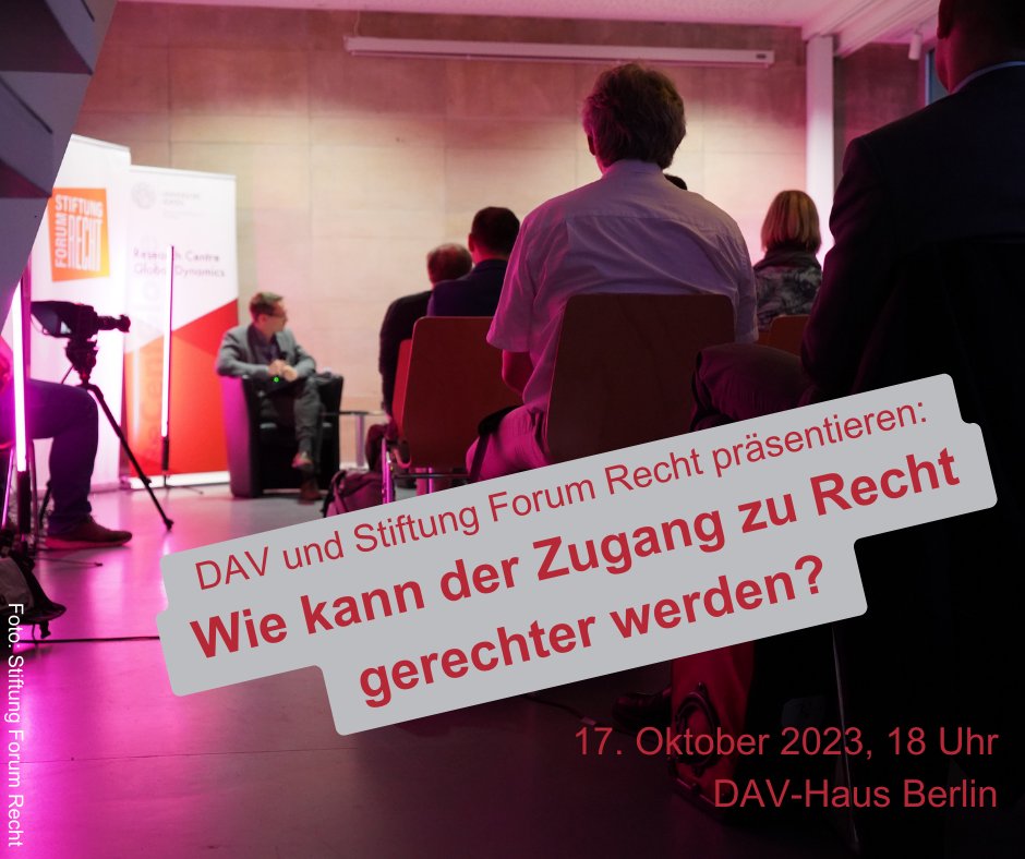DAV (@anwaltverein) on Twitter photo Bei den Zivilgerichten gehen immer weniger Verfahren ein – so stellte es zuletzt das @bmj_bund fest. Gemeinsam mit <a href="/DasForumRecht/">Stiftung Forum Recht</a> diskutieren wir Ursachen, (digitale) Lösungen und die Rolle der #Anwaltschaft.
👉 Infos & Anmeldung: anwaltverein.de/de/fortbildung…
#Justiz #LegalTech Bei den Zivilgerichten gehen immer weniger Verfahren ein – so stellte es zuletzt das @bmj_bund fest. Gemeinsam mit <a href="/DasForumRecht/">Stiftung Forum Recht</a> diskutieren wir Ursachen, (digitale) Lösungen und die Rolle der #Anwaltschaft.
👉 Infos & Anmeldung: anwaltverein.de/de/fortbildung…
#Justiz #LegalTech