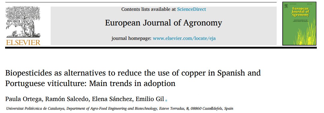 New article published in the European Journal of Agronomy <a href="/ElsevierConnect/">Elsevier</a>  : #Biopesticides as alternatives to reduce the use of #copper in Spanish and Portuguese #viticulture. Main trends in adoption 🪺🐝🐞👩‍🌾🍇 dx.doi.org/10.2139/ssrn.4…
