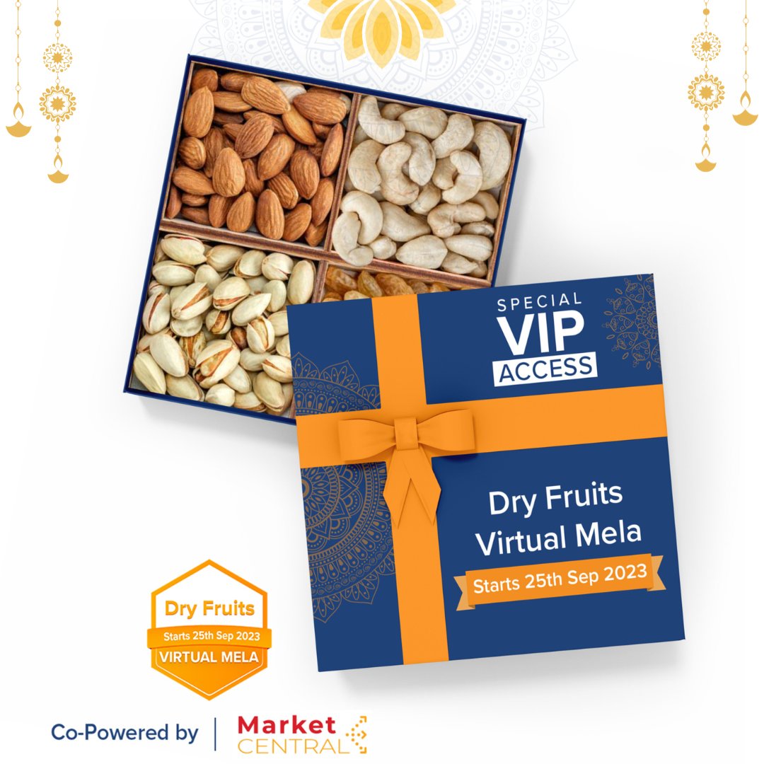 SMB_XL's tweet photo. Beat the Diwali gifting rush and buy DIRECTLY from 200+ top dry fruit merchants! 

- No compromise on quality
- Doorstep delivery
- Bulk orders available

Get special VIP ACCESS to the Dry Fruits Virtual Mela, co-powered by MarketCentral: https://t.co/amrbZk8dpC https://t.co/gtFWBNAwvY