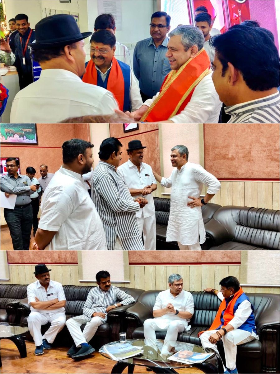 Sudarshanguptaa's tweet photo. इंदौर विधानसभा क्षेत्र क्र. 1 स्थित लक्ष्मीबाई नगर रेलवे स्टेशन का निरीक्षण करने इंदौर पधारे भारत सरकार केंद्रीय रेल मंत्री श्री @AshwiniVaishnaw  जी का भाजपा राष्ट्रीय महासचिव श्री @KailashOnline  जी व इंदौर सांसद श्री @iShankarLalwani  
 जी के साथ विमानतल पर स्वागत किया ।
@BJP4MP