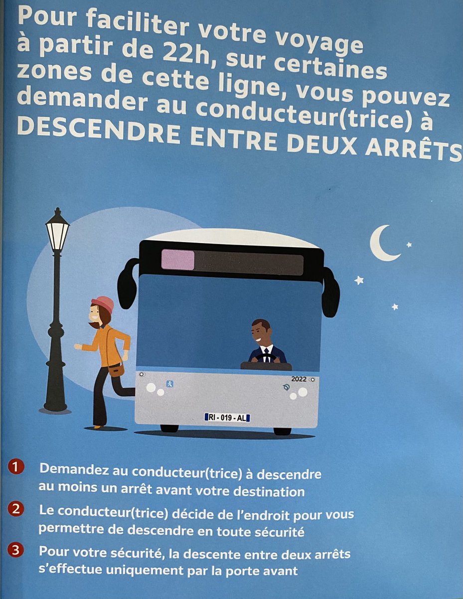 Great to see this poster on my bus, letting people know that at night, the bus driver will let you out between stops, for your safety #nightstudies