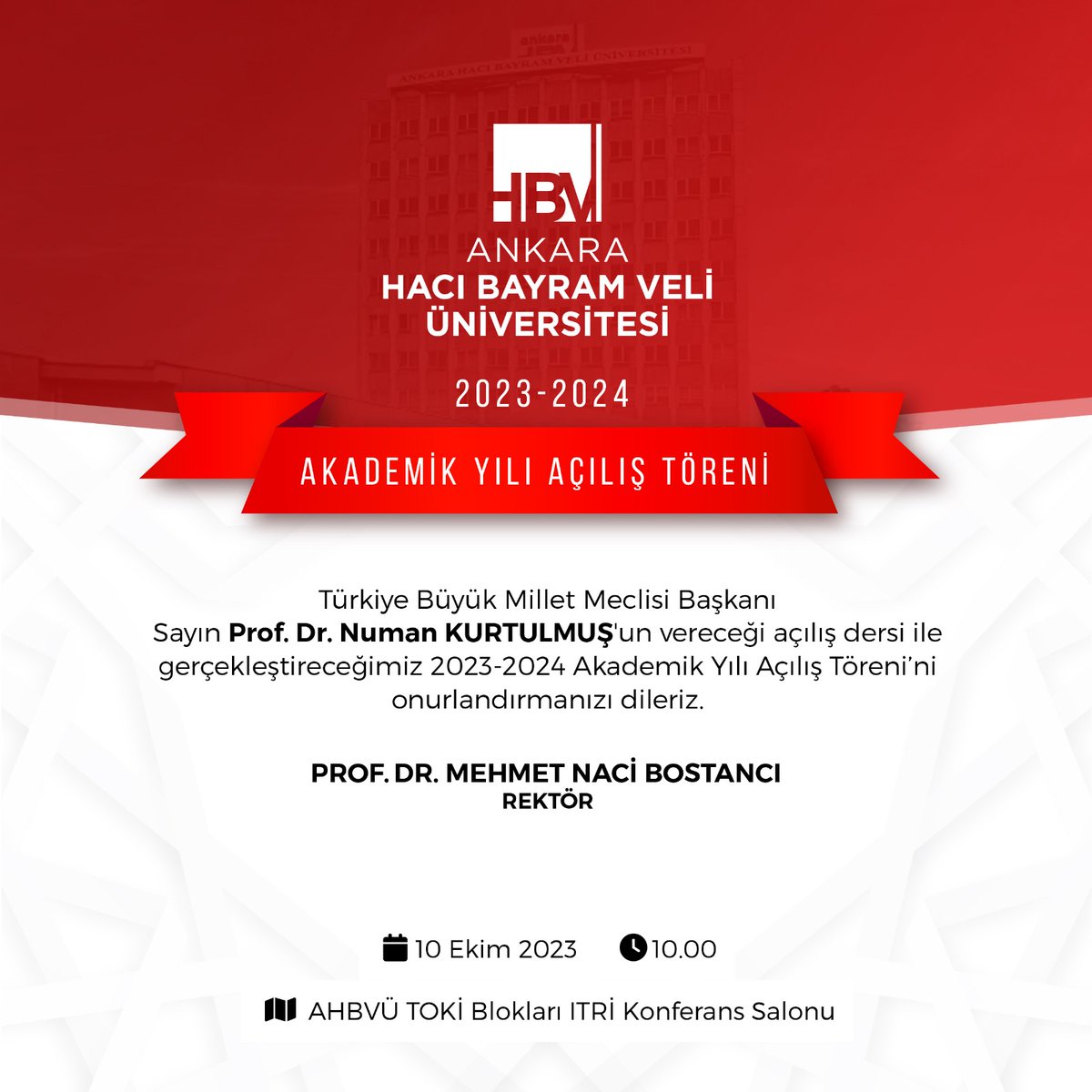 hacibayramedutr's tweet photo. 📢 2023-2024 Akademik Yılı Açılış Töreni, 10 Ekim 2023 Saat:10.00'da Itri Konferans Salonunda gerçekleşecektir. 🎉 @nacibostanci @NumanKurtulmus  #akademikaçılış #hacibayramedutr https://t.co/7tFzfllBMP