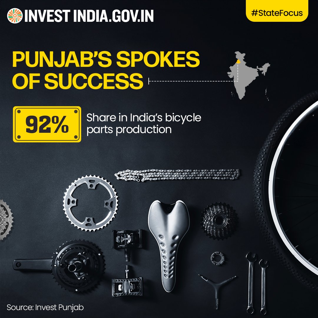 InvestIndiaISR's tweet photo. #DidYouKnow: #Punjab produces 80% of #NewIndia’s bicycles, establishing the state's prowess as a manufacturing powerhouse.🚲

Explore more avenues at https://t.co/Wx6da6sdUF

#InvestInPunjab #InvestIndia #InvestInIndia #StateFocus #BicycleProduction #MakeInIndia @MayaKadosh https://t.co/3AHX59QTB9