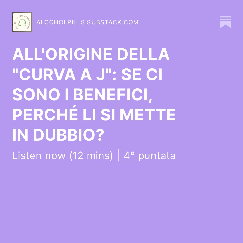 ALL'ORIGINE DELLA "CURVA A J": SE CI SONO I BENEFICI, PERCHÉ LI SI METTE IN DUBBIO? 
Potete ascoltare la 4° puntata del #podcast direttamente dal nostro canale <a href="/substack/"></a>, iscrivetevi per non perdere le ultime due puntate!
open.substack.com/pub/alcoholpil…