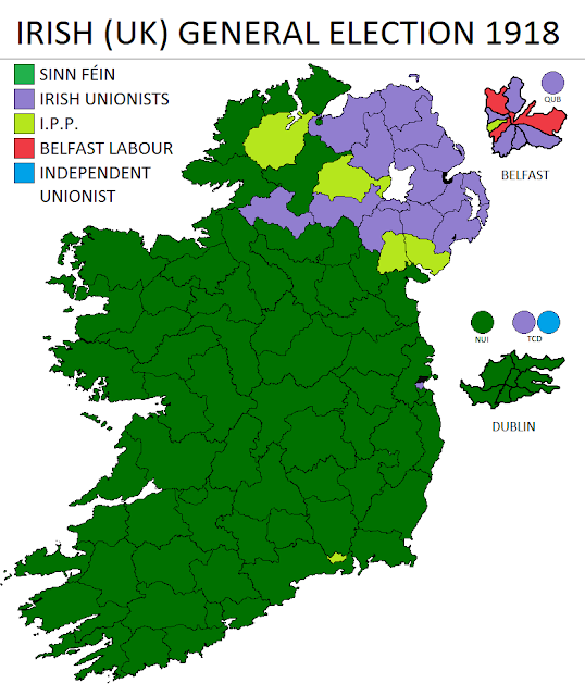 iamreddave's tweet photo. Results of the 1918 election #ireland #IrelandMap #100daysofmaps #day22 https://t.co/u1q7hUMCqx