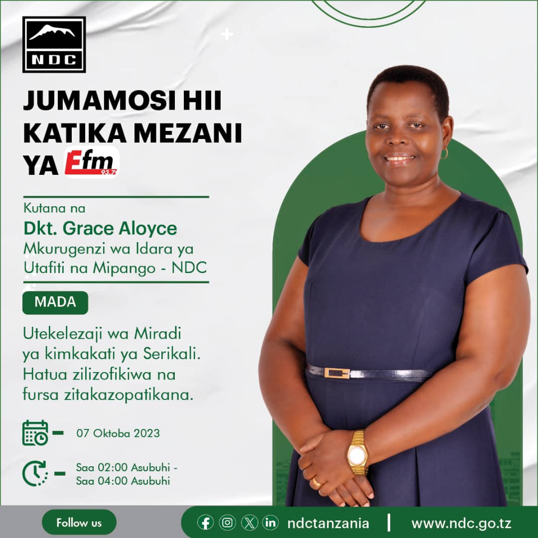 ndctanzania's tweet photo. U S I K O S E
Fatilia mahojiano haya mubashara kupitia kituo cha redio cha Radio EFM ufahamu Utekelezaji wa Miradi ya Kimkakati ya Serikali. Hatua zilizofikiwa na Fursa Zinazopatikana.
#NDC #NDCTUPOSITE #SHIRIKALATAIFALAMAENDELEO #NATIONALDEVELOPMENTCORPORATION https://t.co/k7wzzIiaYi