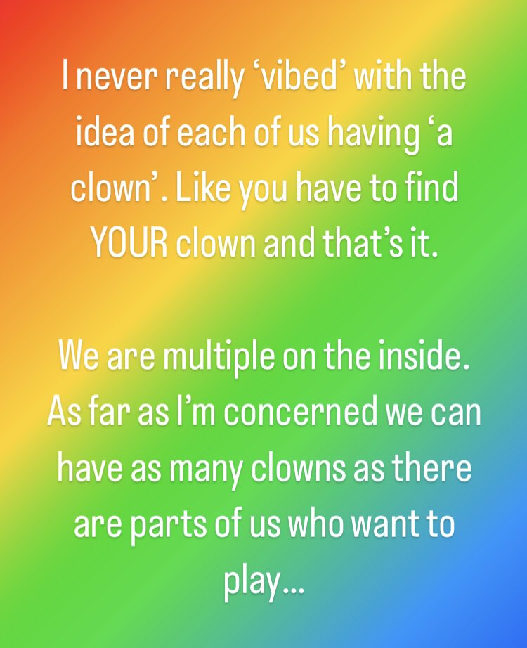 #clown #clownmusings #internalfamilysystems #ifs #parts #partsbasedclown #play #multiplicity  #allpartsarewelcome