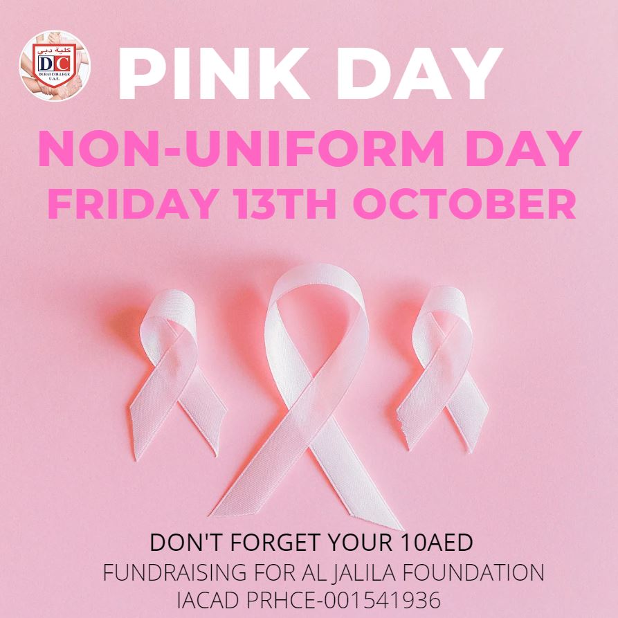 @DubaiCollege (@dubaicollege) on Twitter photo On Friday 13th October, we will have a pink non-uniform day to raise funds for the Al Jalila Foundation IACAD Permit: 000122984
@dubaicollege_charity <a href="/iacaddubai/">إسلامية دبي</a> <a href="/aljalilauae/">Al Jalila Foundation</a> #PINKTOBER On Friday 13th October, we will have a pink non-uniform day to raise funds for the Al Jalila Foundation IACAD Permit: 000122984
@dubaicollege_charity <a href="/iacaddubai/">إسلامية دبي</a> <a href="/aljalilauae/">Al Jalila Foundation</a> #PINKTOBER