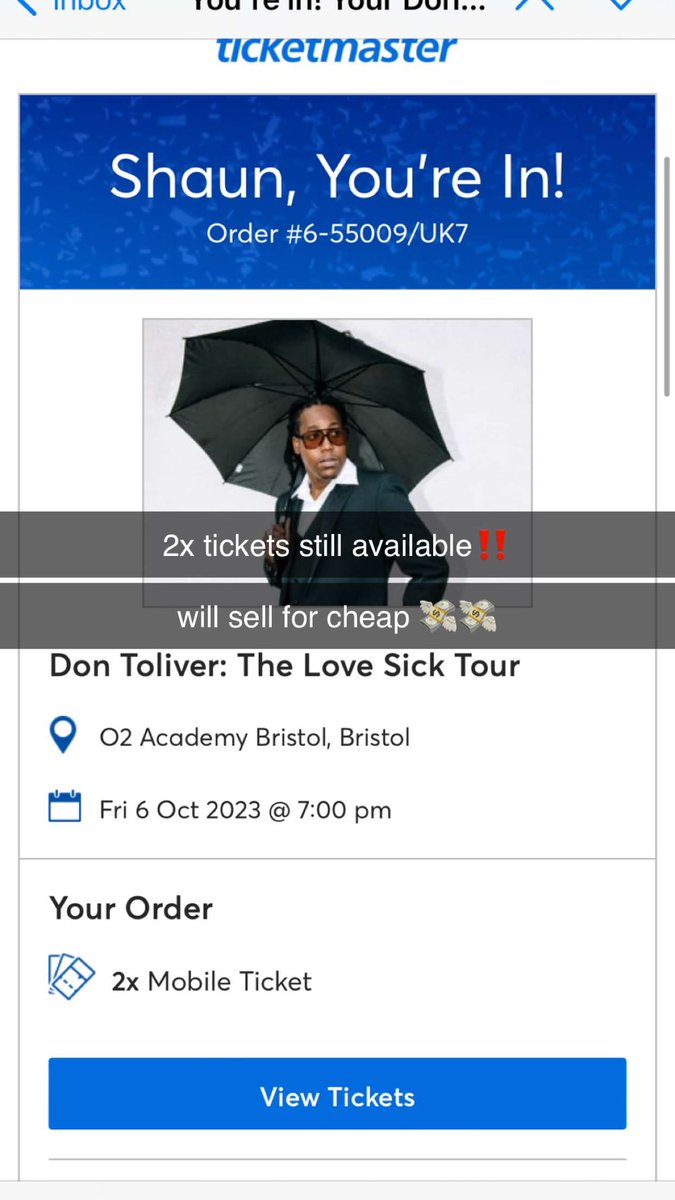 ccfc_shxun's tweet photo. Selling 2x Tickets for Don Toliver Bristol Show tonight, dm me https://t.co/jkOQer6p7Q