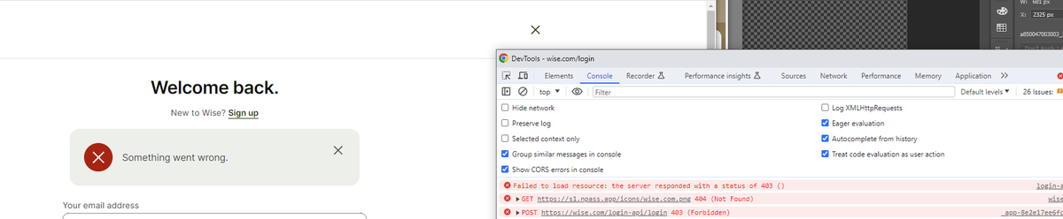 absthenomad's tweet photo. @Wise logging in seems to be down. I am unable to login for some reason. https://t.co/Yu1CkZCcGR