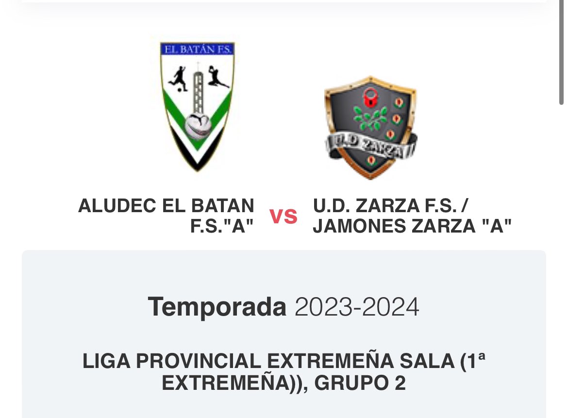 PRIMER EQUIPO | Jornada 1

@Aludecelbatanfs  - <a href="/udzarza/">udzarza</a> 

📆 Día: Sábado, 7 de Octubre de 2023

🕟 Hora: 19:00

🏟️ Lugar: Pabellón municipal de El 
Batán

Café ☕️/Concentración: 17:30 horas en <a href="/salataurus/">Sala Taurus</a>