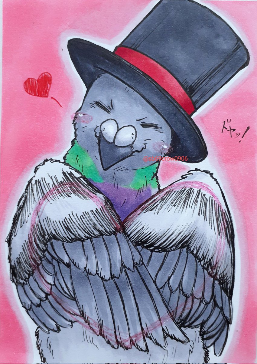 hat bird heart no humans top hat pink background solo  illustration images