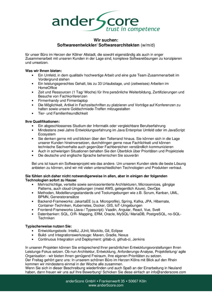 #Softwareentwickler für unser Büro in der Kölner Altstadt gesucht!🤙
#wirstellenein #software #job #stellenangebot #Java #informatik