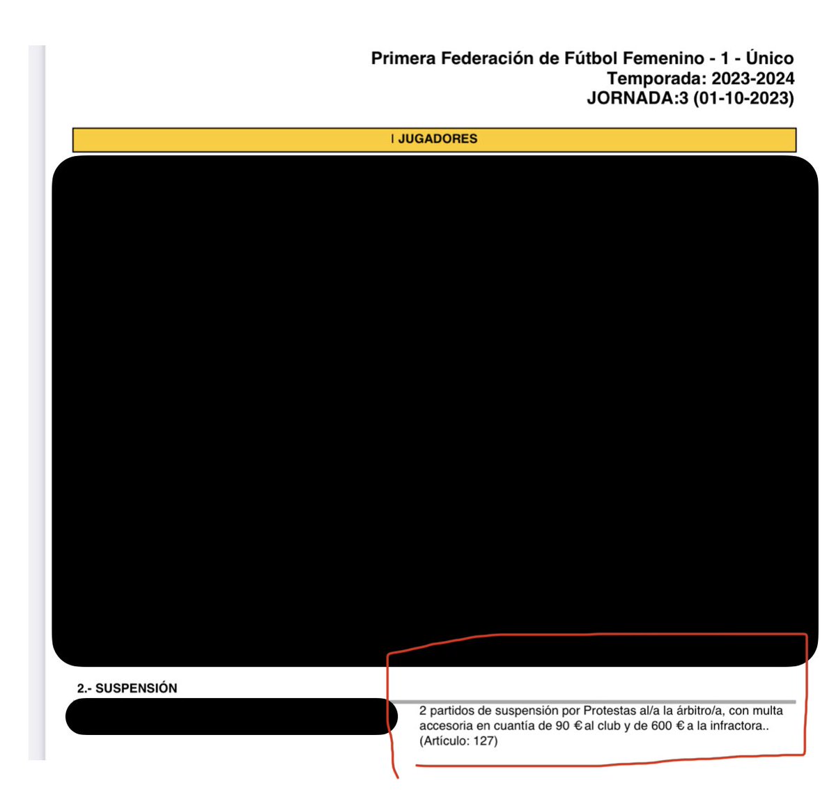 ruben5lopez's tweet photo. ¿Las sanciones si las equiparamos con el 1Rfef Masculina? Las jugadoras se pueden equivocar y lo que más les fastidia es no poder jugar. Pero 300€ de sanción por partido. ¿Ustedes saben cuánto cobra una jugadora en 1RFEF Futfem?. Esto es exagerado. https://t.co/acxYmBif33
