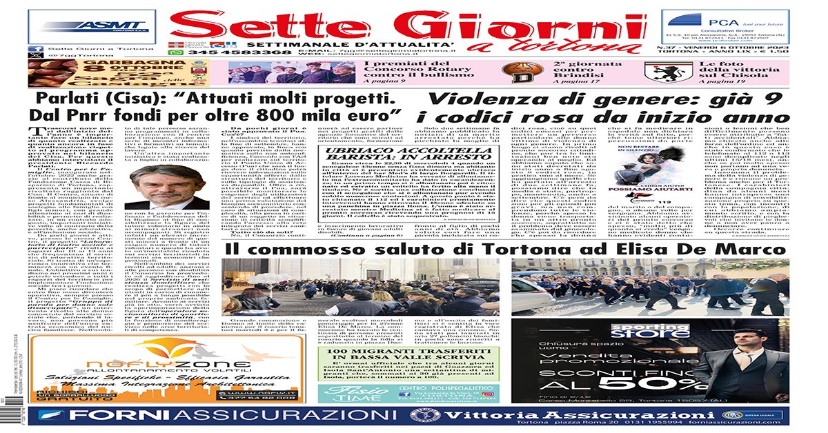 𝗟𝗔 𝗣𝗔𝗚𝗜𝗡𝗔 𝗙𝗟𝗔𝗦𝗛 𝗗𝗜 𝗦𝗘𝗧𝗧𝗘 𝗚𝗜𝗢𝗥𝗡𝗜
𝗡.𝟯𝟳 𝗱𝗲𝗹 𝟲.𝟭𝟬.𝟮𝟬𝟮𝟯
➡️ settegiorniatortona.it/2023/10/06/la-…