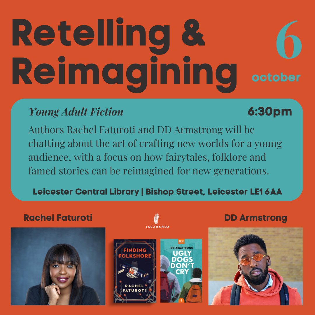 Leicester Libraries and Community Centres (@leicesterlibrar) on Twitter photo **TONIGHT**
Join <a href="/RachelWithAn_E/">Rachel Faturoti is ̶c̶r̶y̶i̶n̶g̶ editing</a> & <a href="/Dd_Armstrong/">Dd Armstrong</a> chatting about crafting new worlds for a young audience.
📍Leicester Central Library
⏲️6.30pm
Free event contact the library, on 0116 2995401, to book a place.
ow.ly/StEP50PNapC
#LibrariesWeek #BlackHistoryMonth **TONIGHT**
Join <a href="/RachelWithAn_E/">Rachel Faturoti is ̶c̶r̶y̶i̶n̶g̶ editing</a> & <a href="/Dd_Armstrong/">Dd Armstrong</a> chatting about crafting new worlds for a young audience.
📍Leicester Central Library
⏲️6.30pm
Free event contact the library, on 0116 2995401, to book a place.
ow.ly/StEP50PNapC
#LibrariesWeek #BlackHistoryMonth