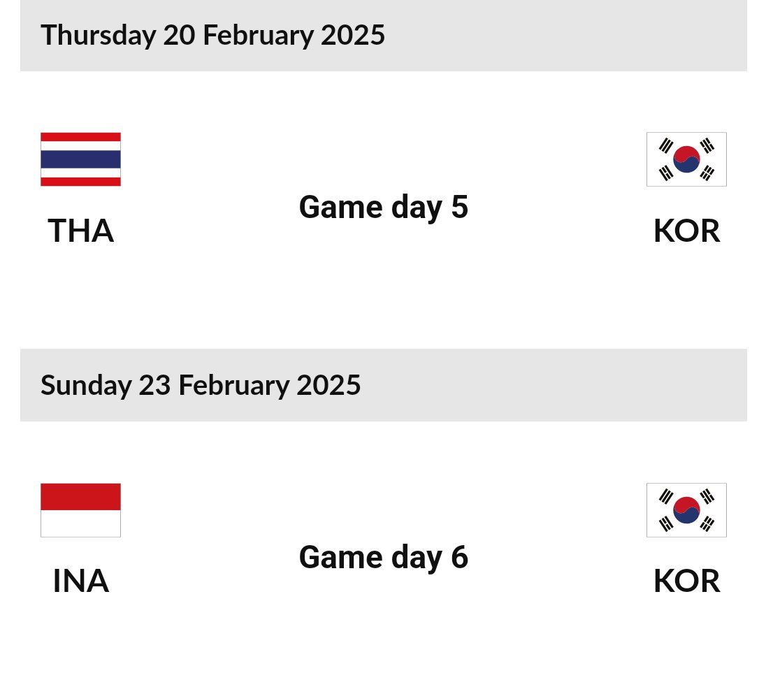 📝2025 FIBA 아시아컵
예선 윈도우1 
2024년 2월22일 호주 vs 대한민국
2024년 2월25일 대한민국 vs 태국

예선 윈도우2
2024년 11월21일 대한민국 vs 인도네시아
2024년 11월24일 대한민국 vs 호주

예선 윈도우3
2025년 2월20일 태국 vs 대한민국
2025년 2월23일 인도네시아 vs 대한민국