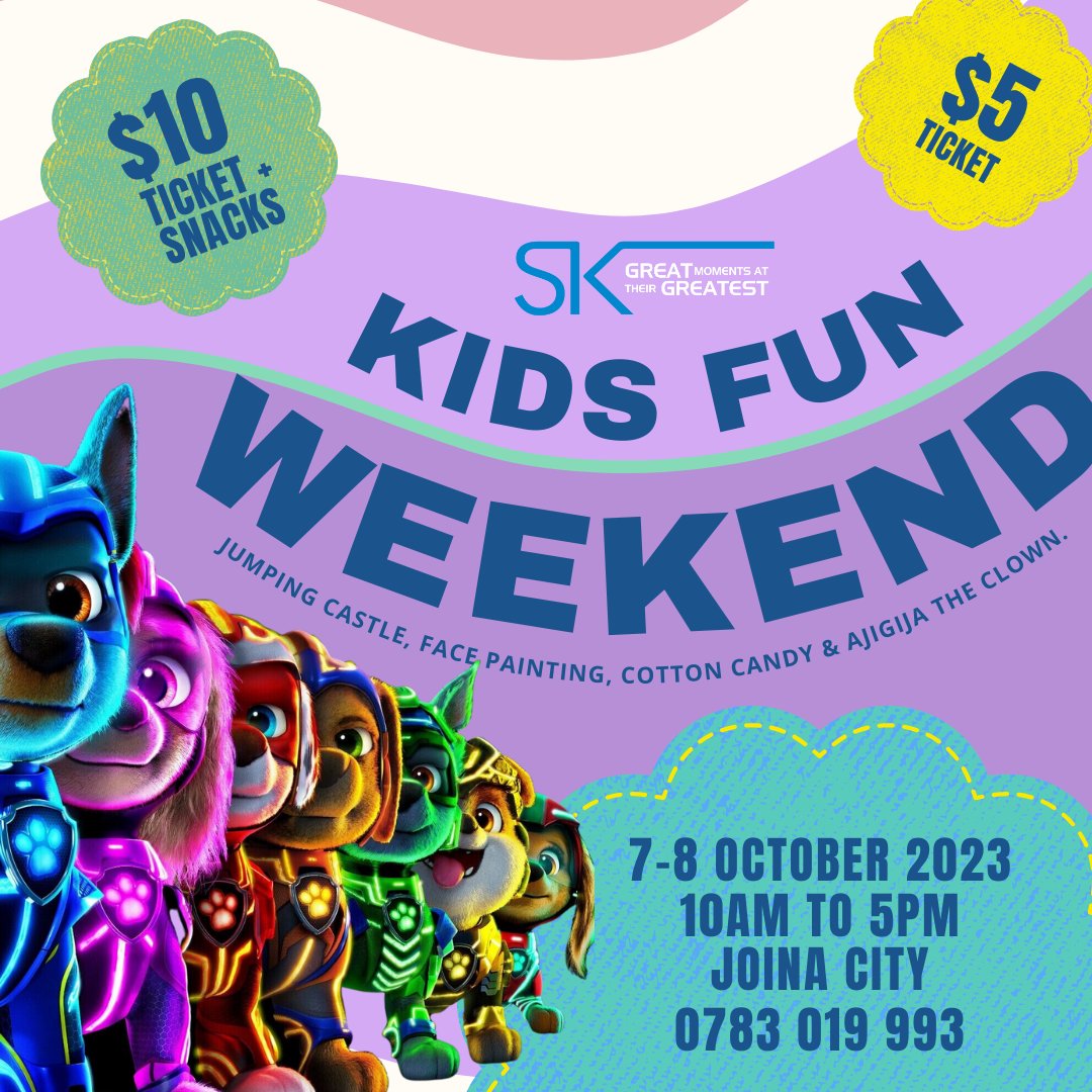 Get ready for a weekend of endless fun at Joina City Ster-Kinekor Cinema on October 7th and 8th, 2023, from 10 am to 5 pm! 🎉 $5 Ticket: Entrance . 🎟️ $10 Ticket + Snacks: Enjoy the movie with some delicious treats. 🎟️🍿🥤