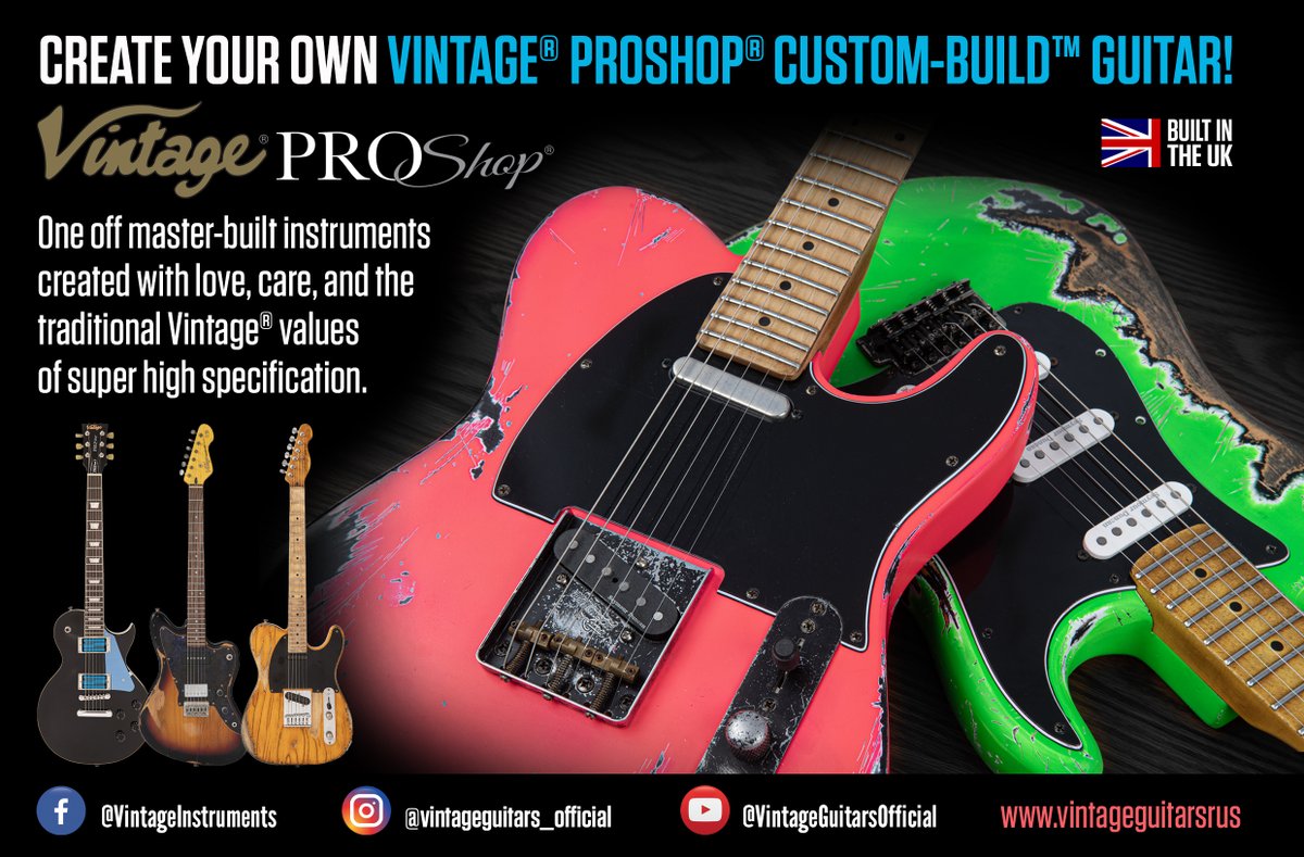 Create Your Own Vintage® ProShop Guitar! Choose the shape, style, pickups, hardware, colour... everything and the talented ProShop Team will build your dream guitar for you. vintageguitarsrus.com/pages/createyo…