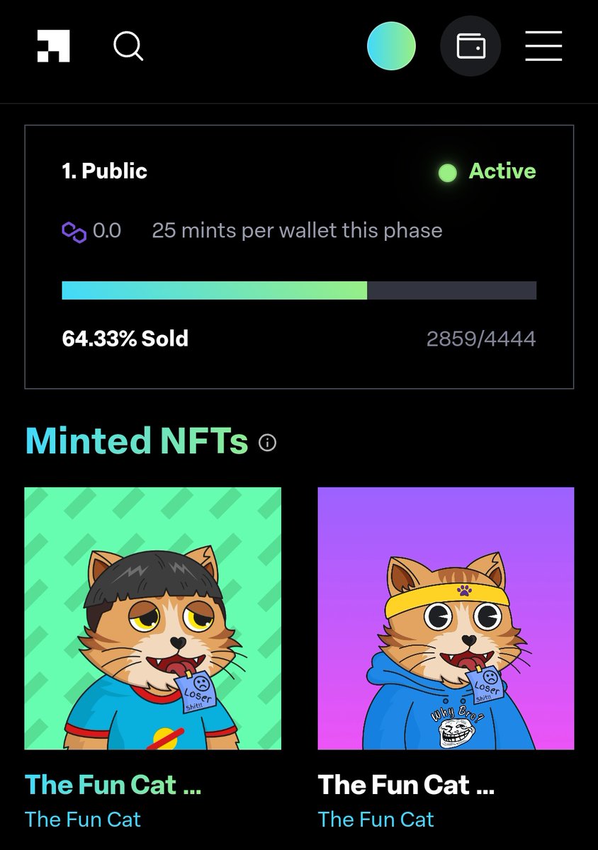 TheFunCat's tweet image. Meow😺,Mint Still Live! 📢

The Fun Cat is still available on @LaunchMyNFT,4444 in supply, priced at 0.00 $MATIC

Mint on 👉 launchmynft.io/collections/0x…

Powered By @0xPolygon ⚡
#MATIC #NFTCommunity #mint #NFTCollection #NFTsales #PolygonCommunity #onPolygon #LaunchMyNFT #TheFunCat
