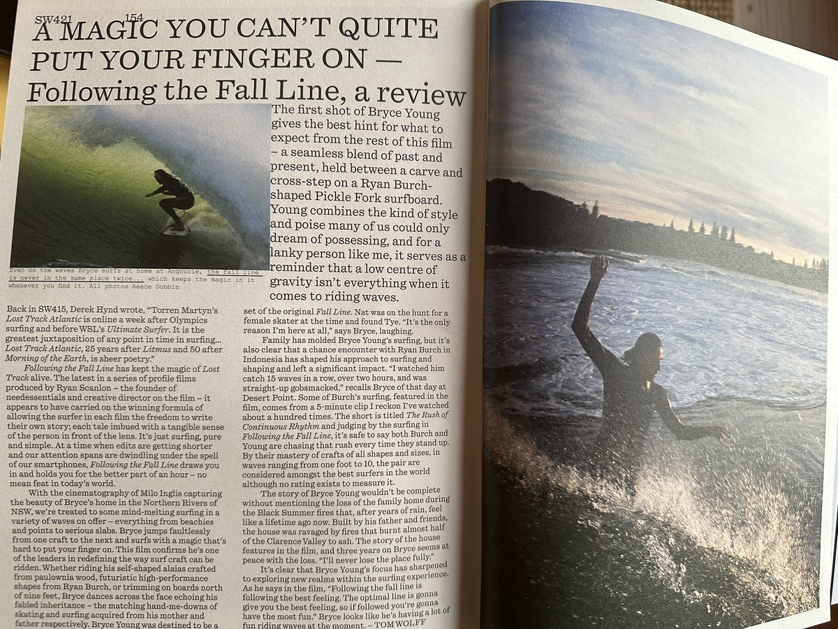 needessentials's tweet photo. Review of #FollowingTheFallLine in latest @SurfingWorldMag by @tomwolffaus ‘This film confirms he’s one of the leaders in redefining the way surf craft can be ridden.’ https://t.co/xv301HyFKb