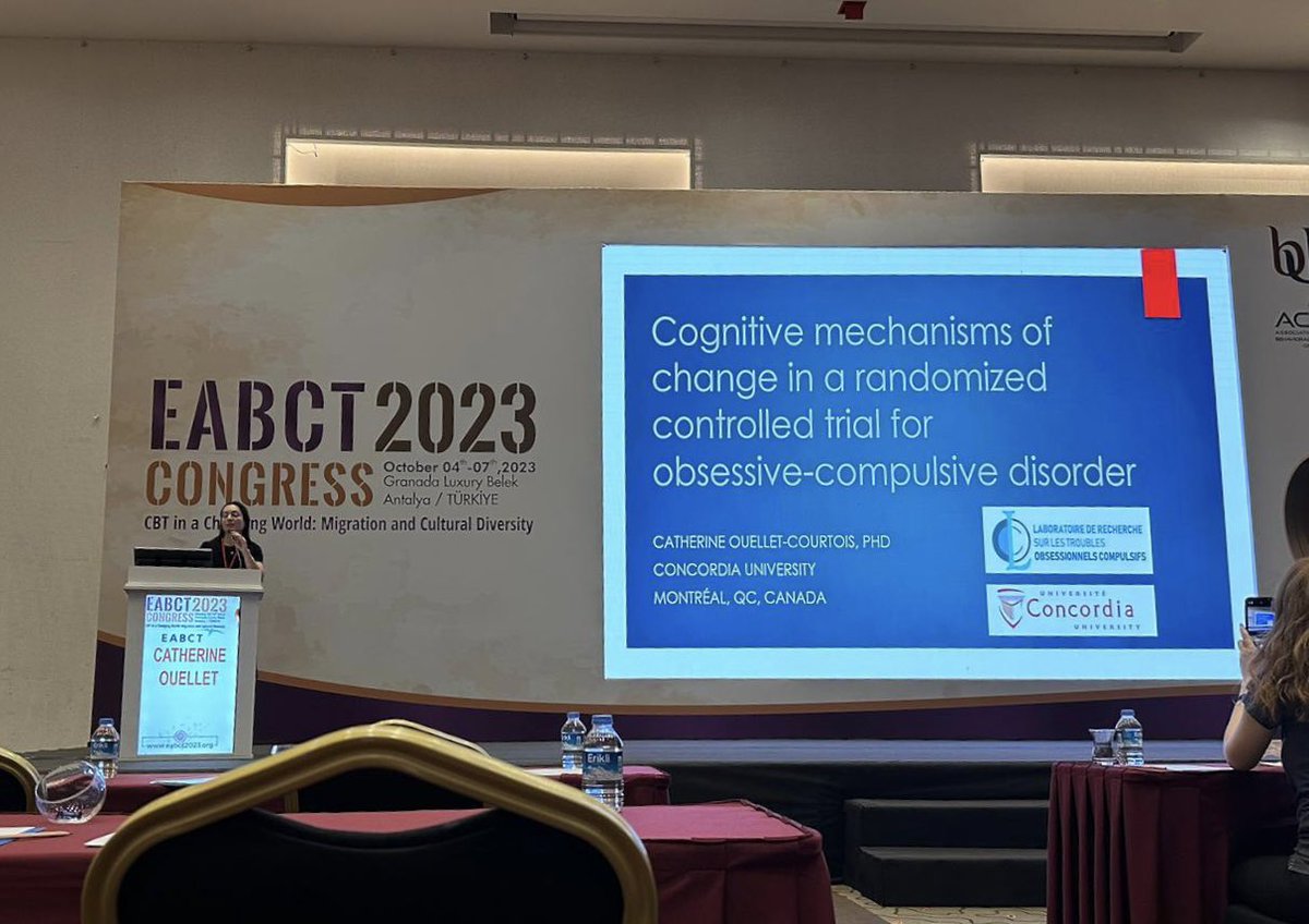 Happy to have been able to share important findings at #eabct2023 indicating that inferential confusion is the key cognitive process moderating treatment outcome in OCD (over the course of either CBT with ERP, I-CBT, or MBSR). Thank you @FredAardema for the invitation @eabct2023