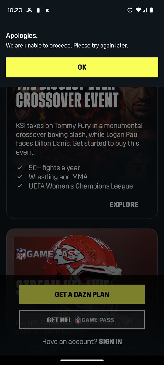 danielHTTT's tweet image. No prime card for me next week because @dazngroup shit the bed with the stupid NFL GamePass in Sweden and now the account won't work and I cannot create a new one! 👍 @MamsTaylor @MisfitsBoxing @dazngroup