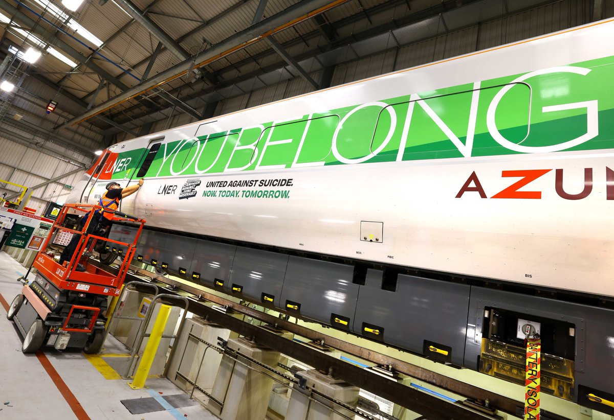 LNER's tweet image. To celebrate 5 years with our charity partner @theCALMzone, we’re proud to announce a special livery - “You Belong”.

Here’s your exclusive sneak peek!

This is just the first part of our celebrations – so check back on Monday 9 October for some more extra special news... 👀