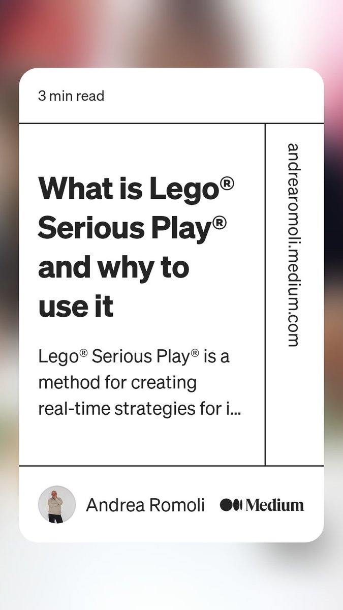 What is LEGO®️ SERIOUS PLAY®️ and why to use it
andrearomoli.medium.com/what-is-lego-s…

Please Retweet!

#legoseriousplay #legoserioisplaymethods #realtimestrategies #problemsolving