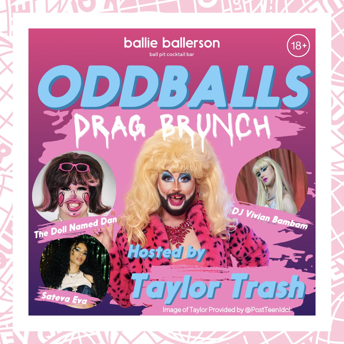 ✨ Featured Event

🍳 Oddballs Drag Brunch
🎤 Angel Fiorucci
🎤 <a href="/misstaylortrash/">Taylor Trash</a>
🎤 The Doll Named Dan
🎤 Sateeva
🎤 <a href="/vivianbambam/">Vivian Bam Bam</a>
🗓️ Sunday 22nd October
⏰ 2:30pm
📍 Ballie Ballerson
➡️ East
🎟 £25.00-£37.50 on DesignMyNight

bit.ly/3ZHky3U

#HeyQueerLDN #LGBTQ

#Ad