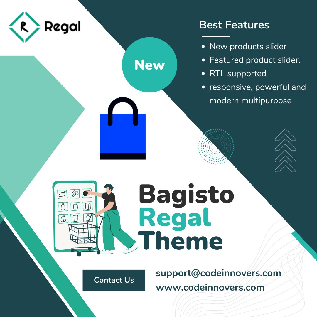 codeinnovers's tweet image. Exciting news! Introducing a new theme for @BagistoShop Presenting new theme Regal with elegant and clean design. visit bit.ly/3PIRILJ to know more.
#laravel #bagisto #bagistoTheme #ecommerce #onlineShopping #ecommerceTheme #laravelTheme